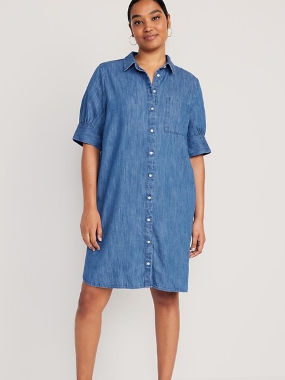Old Navy Blue Denim Shirt Dress Puff Sleeve Size L Tall NWT